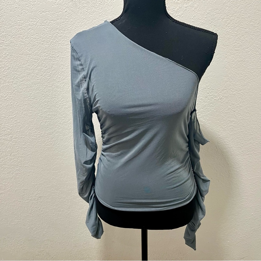 SHEIN One-Shoulder Ruched Solid Grey Top